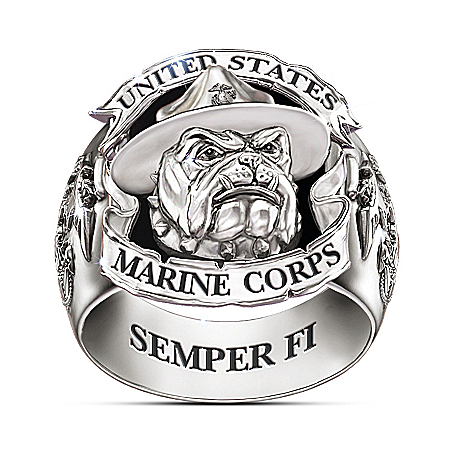 USMC Devil Dogs Stainless Steel And Black Onyx Ring