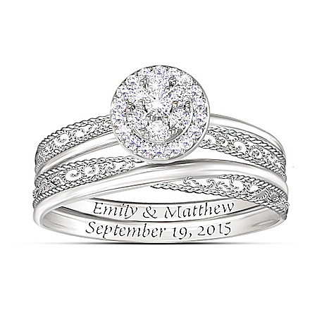 Love’s Embrace Personalized Name-Engraved Diamond Bridal Ring Set – Personalized Jewelry
