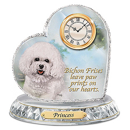 Bichon Frise Crystal Heart Personalized Decorative Dog Clock
