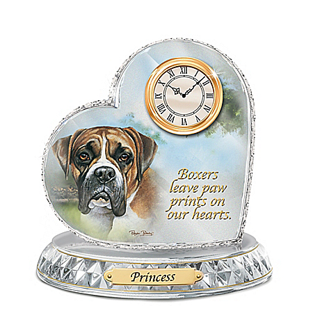 Boxer Crystal Heart Personalized Decorative Dog Clock