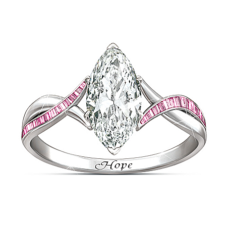 Shimmering Hope Breast Cancer Support Engraved Diamonesk Ring