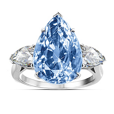 Diamonesk Blue Perfection Sterling Silver Ring