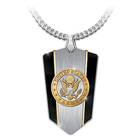 U.S. Army Shield Pendant Stainless 24K Gold-Plated Necklace