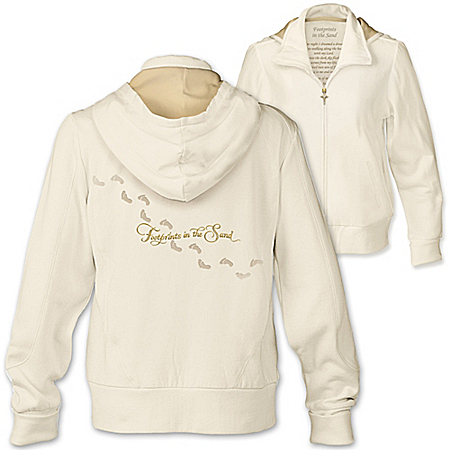 Footprints In The Sand Women’s Full Zipper Ivory Hoodie With Poem