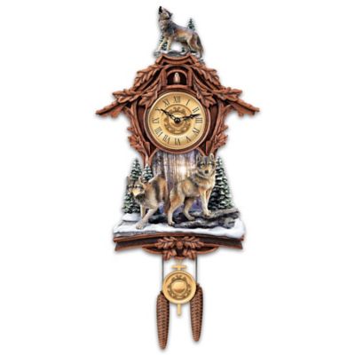 Buy Silent Encounter Sculpted Wolf Cuckoo Clock
