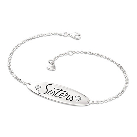 Always My Sister Diamond Silver-Plated Bracelet With Heart Charm
