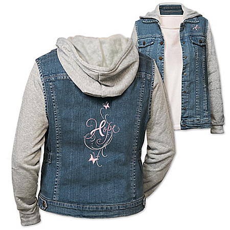 Hope In Style Women’s Embroidered Denim Vested Hoodie