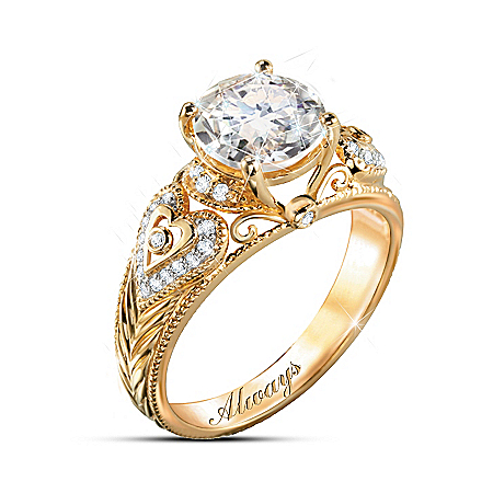 I Adore You 18K Gold-Plated White Topaz Engraved Ring