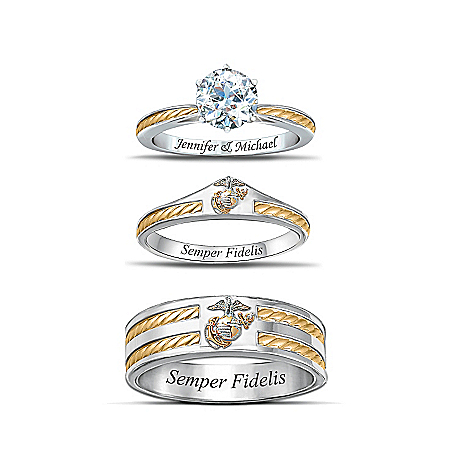 USMC His & Hers Personalized Wedding Ring Set – Personalized Jewelry