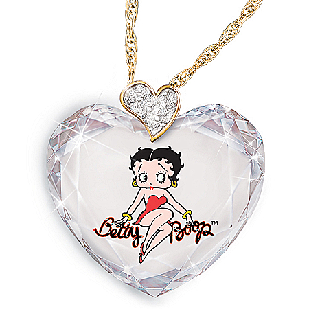 Sweetheart Betty Boop Heart-Shaped Crystal Pendant Necklace