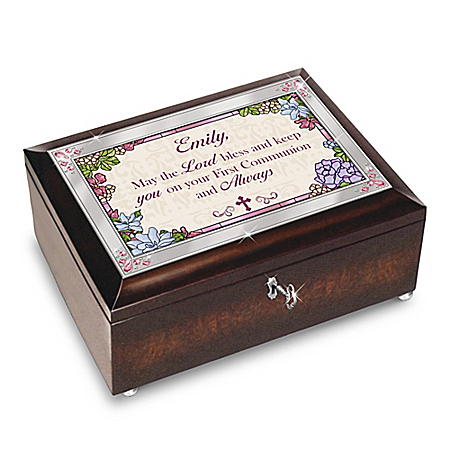 Blessed First Communion Personalized Brown Music Box