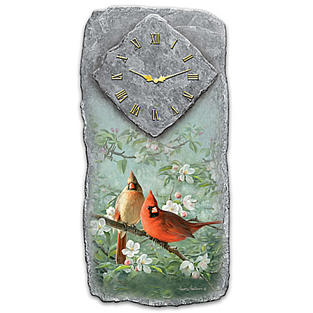 Springtime Song Cardinal And Apple Blossom Wall Clock