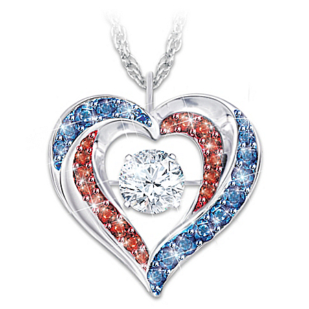 America The Beautiful Diamonesk Heart Pendant Necklace