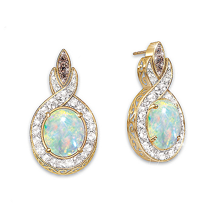 Queen Of Gems Genuine Ethiopian Opal And Diamond Earrings