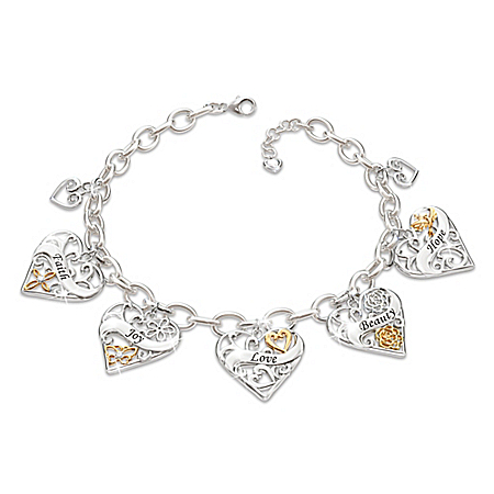 Loving Wishes For My Daughter 18K Gold-Plated Heart Charm Bracelet