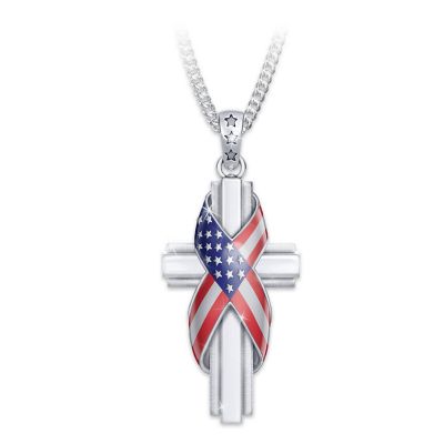 Buy God Bless America Patriotic Cross Diamond Pendant Necklace