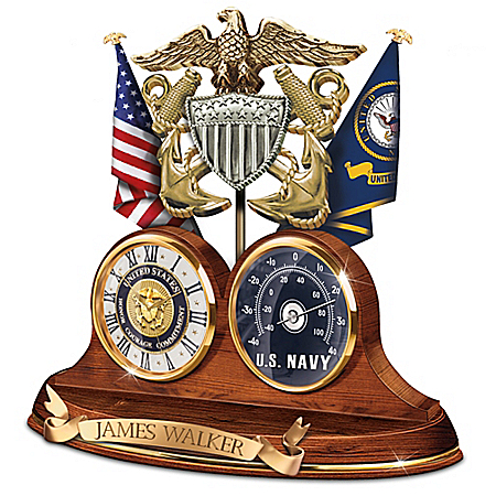 Navy Values Personalized Wooden Thermometer Desk Clock