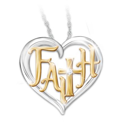 Buy Faith In My Heart Women's Religious Heart-Shaped Diamond Pendant Necklace