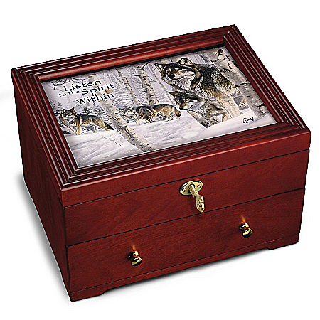 Strength Of The Pack Keepsake Box: Wolf Wooden Strongbox