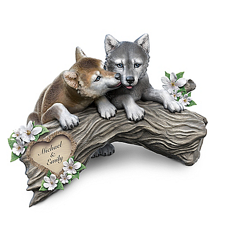Soul Mates Personalized Wolf Pups Sculpture