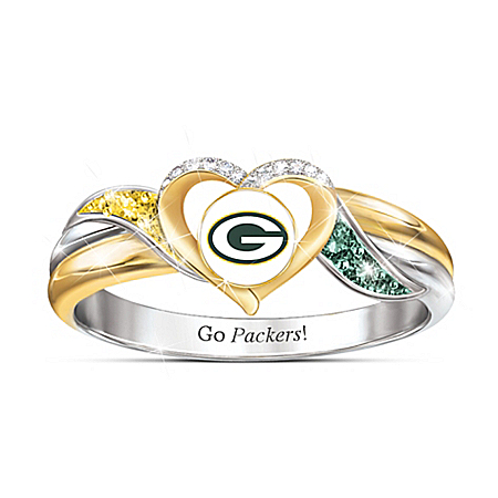NFL Licensed Green Bay Packers Pride Women’s Ring with Team Color Crystals
