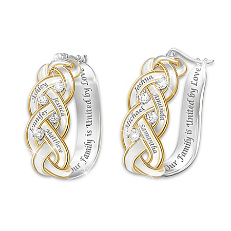 Strength Of Family Personalized 18K Gold-Plated Diamond Earrings – Personalized Jewelry