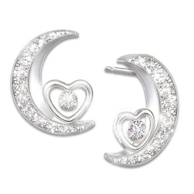 Buy I Love You To The Moon And Back Daughter Sterling Silver Diamond Earrings