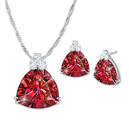 Rarest Red Diamonesk Earrings And Necklace Set
