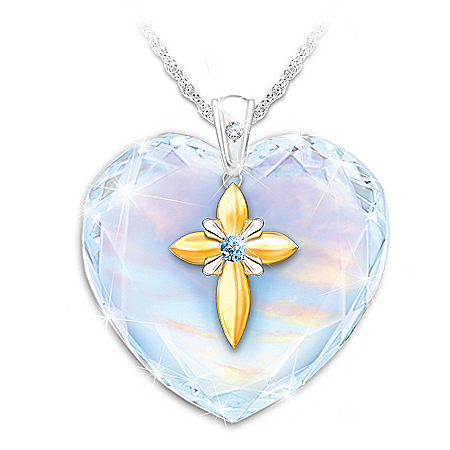 Bless My Granddaughter Crystal Heart Pendant Necklace