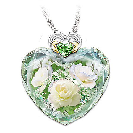 Irish Rose Women’s Crystal Heart-Shaped Pendant Necklace