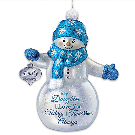 Personalized Glass Snowman Ornament For Daughter Lights Up