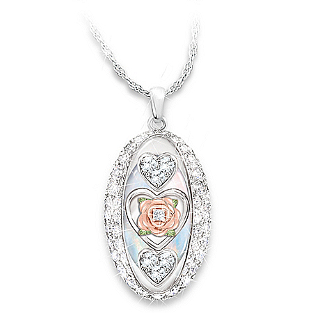 Diamond & Crystal Pendant Necklace For Daughter