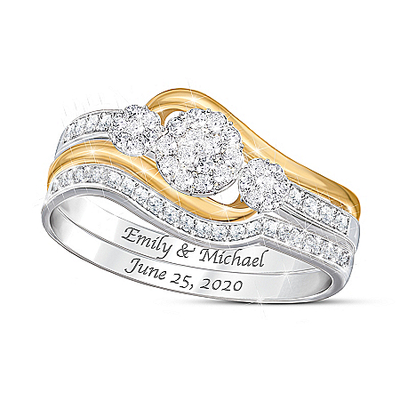 Love’s Endless Embrace Women’s Personalized Diamond Bridal Ring Set Featuring 18K Gold-Plated Accents – Personalized Jewelry