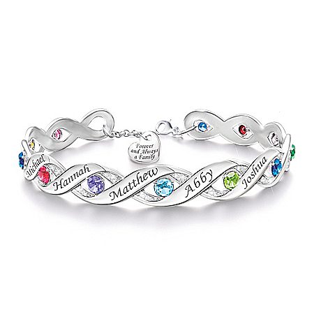 Forever & Always Women’s Personalized Bracelet With Up To Twelve Engraved Names And Birthstones – Personalized Jewelry