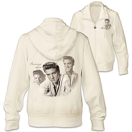 Elvis Presley Cotton and Knit Blend Women’s Hoodie with 5 Elvis Portraits