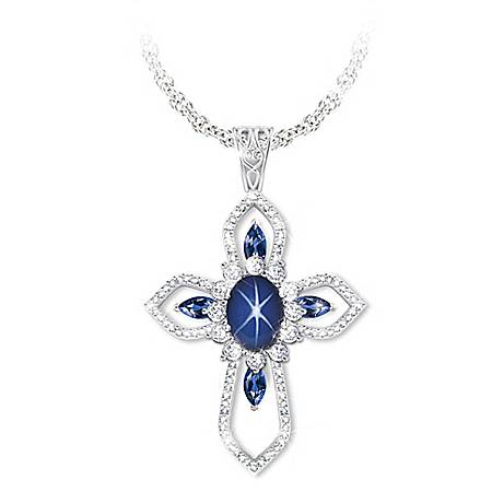 Light Of Grace   Created Sapphire And White Topaz Necklace
