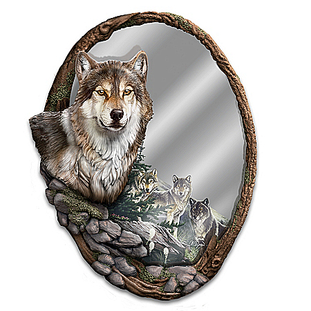 Al Agnew Reflections Of Nature Fully Sculpted Wolf Mirror
