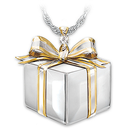 Daughter Of My Heart Women’s Gift Box-Shaped Diamond Pendant Necklace