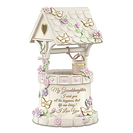 Granddaughter Heirloom Porcelain Wishing Well Music Box with Poem Card