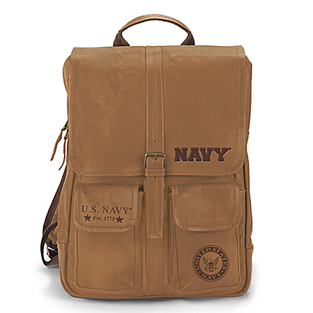 Armed Forces U.S. Navy Genuine Leather Backpack With Embossed Emblem