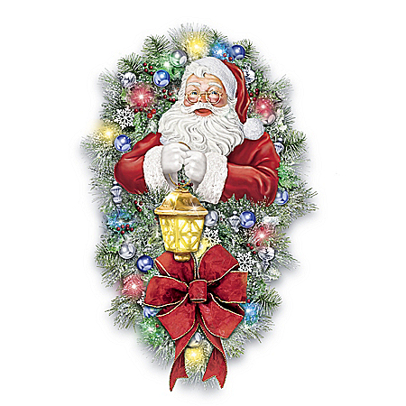 Thomas Kinkade A Most Enchanted Christmas Illuminated Santa Wreath