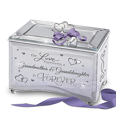 Granddaughter Mirrored Music Box with Personalized Heart Charm and Poem Card