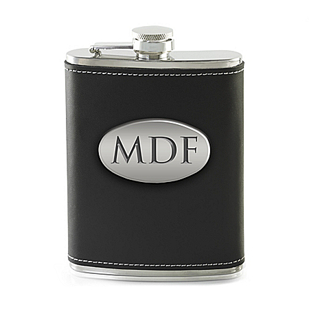 Personalized Stainless Steel & Genuine Leather Wrapped Flask