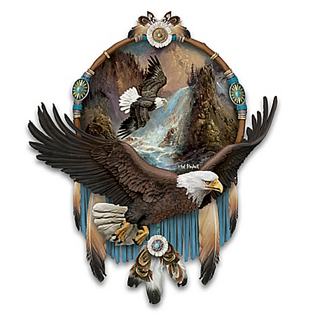 Ted Blaylock Eagle Art Dreamcatcher Wall Decor with Real Leather and Feathers