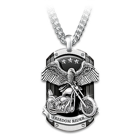 Freedom Rider Men’s Sculpted Stainless Steel Dog Tag Pendant
