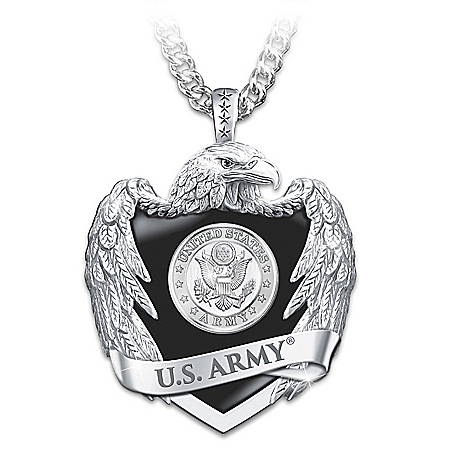 U.S. Army Men’s Stainless Steel Eagle Shield Pendant Necklace