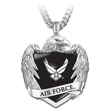 U.S. Air Force Men’s Stainless Steel Eagle Shield Pendant Necklace