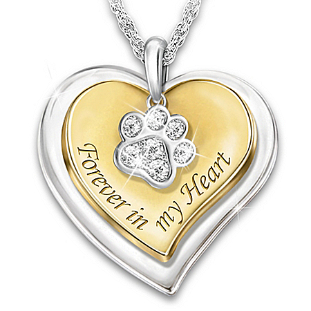 Forever In My Heart Women’s Personalized Pendant Necklace Adorned With Swarovski Crystals & 18K-Gold Plated Accents For Dog Love