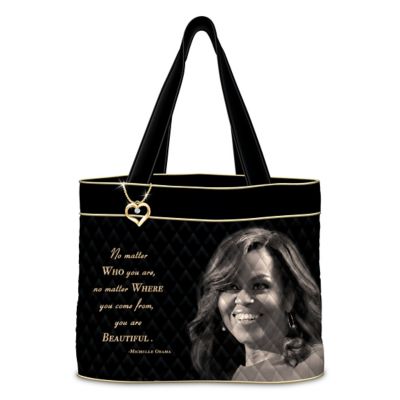 Buy Michelle Obama Women's Quilted Tote Bag With Heart-Shaped Charm