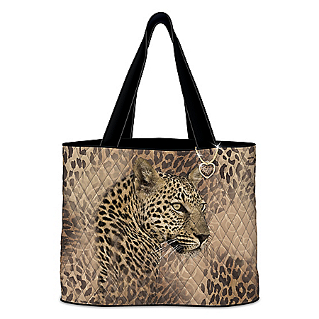 Leopard Print Quilted Tote Bag With Heart-Shaped Charm